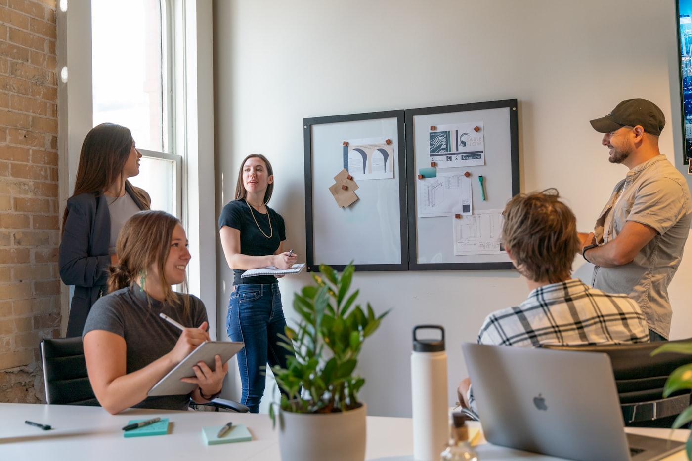 A team working together in a bright, collaborative office